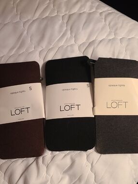 LOFT Opaque Tights Trio — Brown, Black, Charcoal